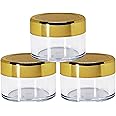 nsb herbals 15 G Empty Acrylic San Jar Transparent/Clear Cosmetic Container With Gold Lid And Inner Lids For Lip Balms, Lip Scrubs, Body Butters, Eyeshadow, Makeup And Diy Products (3)