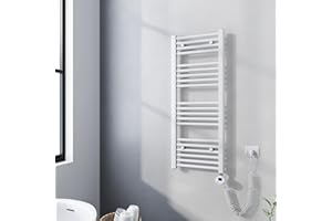 Meykoers Scaldasalviette Elettrico Bagno 100x40 cm, Radiatore portasciugamani per Bagno con termostato Digitale e Funzione Timer, Bianco
