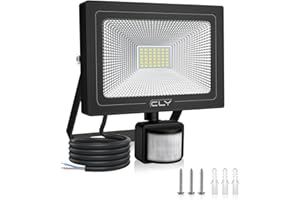 CLY Faretto LED con sensore di movimento, per esterni, 35 W, 3000 lm, 6500 K, luce bianca fredda, super luminosa, IP66, impermeabile, per giardino, garage, cortile
