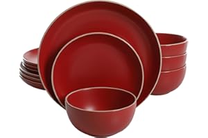 Gibson Home 114386.12RM Rockaway Round Stoneware Dinnerware Set, Matte Red