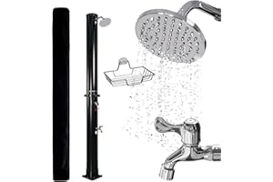 Dönges NovaTerra Solardusche schwarz mit 40L Tank - Gartendusche mit Regenduschkopf, Fußdusche, Schutzhaube & Ablageschale - Duschsystem für Garten & Camping, Wassererwärmung bis 60°C ohne Strom