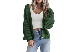 Hotouch Damska kurtka z dzianiny, dekolt w serek, z zapięciem na guziki, kardigan, krótki sweter z otwartym przodem, elegancka kurtka na ramię