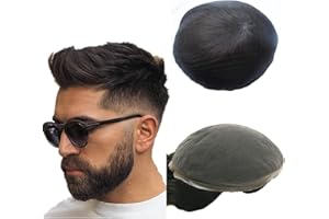 N.L.W. NLW Peluca Hombre, Sistema de Reemplazo de Cabello Humano 100% Natural de Densidad Media, Peluca de Encaje Francés Transpirable Base de 8 * 10 Pulgadas (1B negro natural)