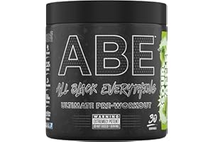 Applied Nutrition ABE - Poudre énergétique pré-entraînement All Black Everything, Performance Physique, Citrulline, Créatine, Bêta Alanine, Caféine, 315g (Sour Apple)