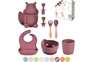 TudoBem Set Pappa Svezzamento 8 Pezzi – 1 piatto svezzamento con Ventosa, 1 Bavaglini Neonato, 1 Ciotola Antiscivolo, 2 Posate Bambini, 1 Cucchiaino Svezzamento, 1 Bicchiere Neonato 6 Mesi Prima Pappa