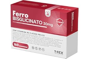 T-REX INTEGRATORI Ferro Integratore 30 mg Con Acido Folico e Vitamina B2-160 compresse - Per Globuli Rossi, Ossigeno, Sistema Immunitario, Stanchezza e Benessere Mentale