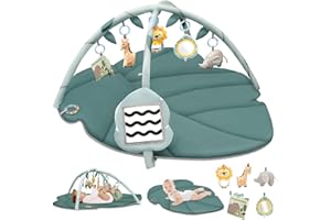 Tapis d'Éveil Bebe, Vanplay Tapis Eveil Bebe avec 6 Jouets D'éveil Amovibles Arche Eveil Bebe, Épaissi Antidérapant Tapis Bebe, Cadeau Nouveau né Garçon Fille