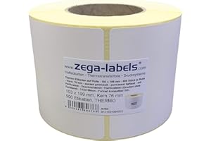 ZEGA-LABELS Thermo Etiketten auf Rolle - 103 x 199 mm - 500 Stück je Rolle - Kern: 76 mm - für Versandetiketten DHL - permanent haftend - mit Perforation - Druckverfahren: Thermodirekt (Drucken ohne Farbband)