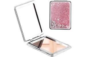 AUTUUCKEE Kompakter Spiegel, kleiner Schminkspiegel, Reisespiegel, Klappspiegel mit 1-facher/2-facher Vergrößerung, tragbarer Handspiegel, doppelseitiger Schminkspiegel für Geldbörsen und Reisen(Rosa)