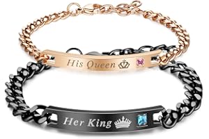 Gkmamrg Paar Damen Herren Pärchen King Queen Armbänder, Edelstahl Partnerarmbänder mit Gravur His Queen Her King schwarz Rosegold