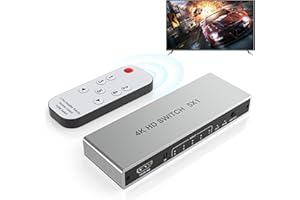 Suejezt Interruttore HDMI 4K 5 in 1 - Interruttore HDMI 4K a 60Hz con telecomando, Selettore di commutatore HDMI a 5 porte, compatibile con PS 5/4/3, Xbox, Switch, Roku, TV