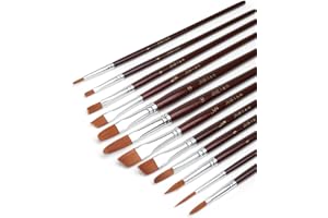 Elan Paint Brush Set, 12 PCS Short Handle Nylon Brushes with Angled, Filbert, Flat, Round, and Script Paint Brushes for Acrylic and Gouache Painting