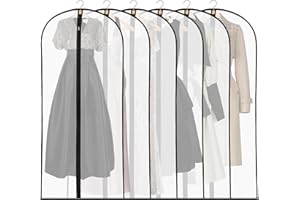 DNTORX 6 Pack Dress Bags Covers long, Transparent Hanging Garment Bags Waterproof Dustproof Clothes Covers for Gowns, Wedding Dress, Trench Coats, Suits (60cm*140cm)