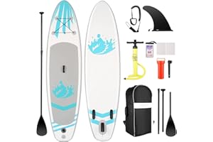 YUEBO Gonfiabile Stand Up Paddle Board 305 cm con ponte antiscivolo, Tavole iSUP con kit completo, pagaia regolabile, guinzaglio, pinna, pompa a mano e zaino, ragazzi e adulti
