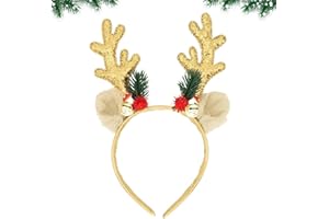 CHEERYMAGIC Christmas Reindeer Antlers Headband Sequins Headbands Cute Xmas Hair Hoops with Ears Christmas Head Hat Toppers Costume Headwear for Xmas Holiday Party Decoration A7LJFG
