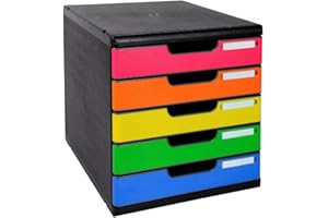 ‎EXACOMPTA Exacompta 301798D Ablagebox Modulo mit 5 Schubladen für DIN A4+ Dokumente. Belastbare Schubladenbox mit hoher Kapazität für mehr Platz auf dem Schreibtisch Harlekin schwarz/bunt