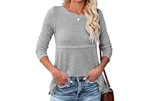 Hanaoops Maglietta a Maniche Lunghe da Donna Felpa a Girocollo Sciolta Top Elegante con Ritaglio Camicia Casual Solida di Base