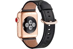 WFEAGL Kompatibel für Apple Watch Armband 40mm 41mm 38mm 42mm(Series 11 10),Lederband Ersatzband für Herren Damen Kompatibel für iWatch Series 11/10/9/8/7/6/5/4/3/2/1,SE/SE2,Schwarz+Roségold Adapter