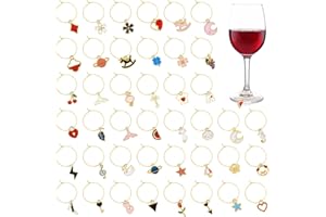 OOTSR Charmes de Verre à Vin, 40pcs Étiquettes de Marqueurs de Boisson de Gobelet avec Anneaux de Cerceau, Breloques pour Cocktail Champagne Dégustation Fournitures de Décoration, Or