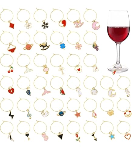 SUNNYCLUE Ciondoli Per Bicchieri Da Vino 6 Pezzi Misti - Identificativi Con Anello In Ottone - 4