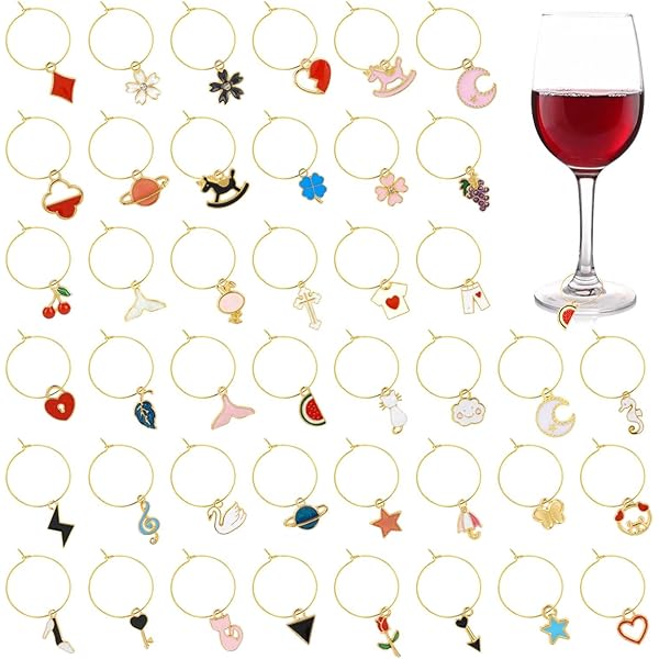 NBEADS 24 Ciondoli Identificatori Per Bicchieri Da Vino - Perline Acriliche, Anelli In Lega, 12 Colori Per Feste E Regali - 4