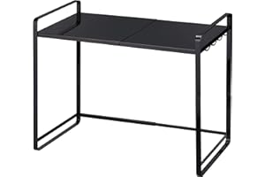 Yamazaki 3131 TOWER Ausziehbares Küchenregal, schwarz, Stahl, Minimalistisches Design, 47,5～75 x 35 x 50 cm (LxBxH)
