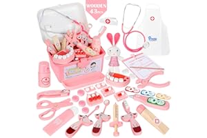 Vanplay Malette de Docteur Enfant Jeu de Rôle Enfant avec Composant de Jeu Rose Outil Jeu Educatif pour Fille Garçon 3 4 5 Ans Jouet(43pcs)