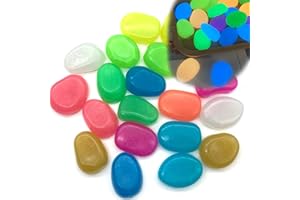 DHER 20 Stück Große Leuchtende Steine, Leuchtet im Dunkeln kieselsteine Bunte Leuchtende Steine Bunte Garten Aquarium Leuchtende Kieselsteine, 4.5 CM Harz Leuchtende Steine (A)
