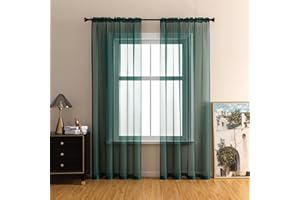 GYROHOME Basic Rod Pocket Sheer Voile Curtain, Sunlight Filtering Protect Privacy Polyester Sheer for Bedroom Patio Door Set of 2Panels, Dark Green, 107x229cm