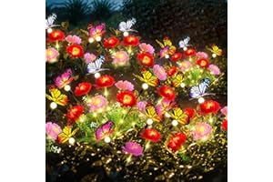 Qoosea Lampe Solaire Exterieure Jardin, 2 Pièces Lumière Solaire à Lotus des neiges Fleurs avec Papillon, LED Lumiere Solaire Étanche IP65, Décoration pour Jardin, Pelouse, Terrasse, Fête, Mariage