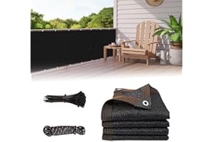 SuQurtom Balcony Privacy Netting 0.9m x 5m - 90% Blocking Garden Privacy Fence Screening UV-Resistant Tear-Resistant Shade Net with Ropes and Ties for Balcony, Garden (Black)