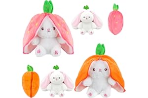 Dwafill Easter Bunny Peluche 25cm, Fragola Coniglio Peluche, Peluche Coniglio Carote Bambola, Coniglio Puppet Giocattolo Doppio Lato Orecchie Morbide Coniglio, per Ragazzi, Ragazze,Regalo di Pasqua