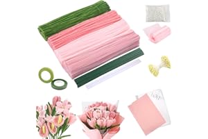 GUILINONE Pipe Cleaners Set - 400 Pcs Pipe Cleaners for Crafts | Flexible Chenille Stems for DIY Flower Bouquets, Parent-Child Crafts, Holiday Decor & Gifts (Pink Tulip)