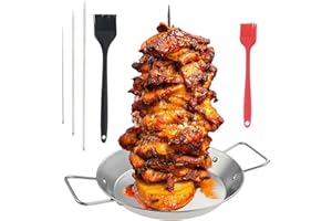 DRELD Pionowy szpikulec do szaszłyków, 3 rozmiary, zdejmowany szpikulec, grill, szpikulec do mięsa, stal nierdzewna, naczynie do pieczenia z dużą tacką ociekową dla brojlerów, średnich kurczaków