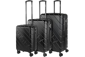 DKNY - Set valigie - Set Valigie Rigide Offerte. Valigia Grande Rigida, Valigia Media Rigida e Bagaglio a Mano. Set di Valigie con Lucchetto Combinazione TSA, Nero