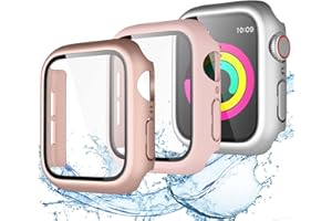 Upeak 2022 wasserdichte Schutzhülle Displayschutz für Apple Watch Series SE 2022/4/5/6 44mm 40mm Hülle, Hartes PC-Gehäuse Case Cover mit Panzerglas Schutzfolie für iWatch 40mm-Roségold/Silber/Rosa