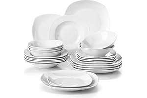 MALACASA, Serie Elisa, Juego de Vajilla de Porcelana, Juegos de vajilla 24 Piezas