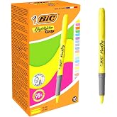 BIC Highlighter Grip Neon/Pastel Beveled Tip Highlighters - Assorted Colors, Box of 18