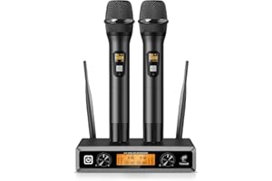 TONOR Wireless Funkmikrofon UHF Professionelles dynamisches drahtloses Dual Mikrofon, Handmikrofonsystem, Heim-KTV-Set für Karaoke, Party, DJ, Kirche, Hochzeit, 60 Meter, TW820, Schwarz