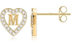TINGN Buchstaben Ohrstecker Ohrringe Mädchen - 14 Karat Vergoldet Ohrstecker Herz Ohrringe für Kinder Ohrsteckers Damen Nickelfreie Ohrringes Stecker mit Zirkonia Geschenke für Mädchen Frauen Schmuck