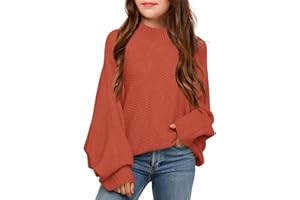 Haloumoning Pull pour Fille - Col Rond - Léger - en Tricot - Couleur Unie - Manches Longues - Pull d'hiver