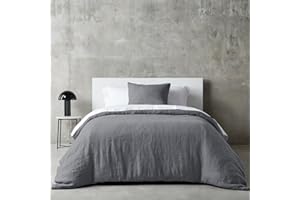 Dreamzie Funda Nordica Cama 90 - Juego 2 Piezas (1 Funda 135x200 cm + 1 Almohada 80x80 cm) - Algodón Efecto Lino Lavado - Cremallera Oculta - Oeko-Tex - Color Gris Oscuro