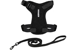 Voyager Step-in Lock Cat Harness and Reflective Cat Lead with Neoprene Handle by Best Pet Supplies - Supports Small, Medium and Large Cat Breeds, Black, Size XXS - 1.5 m