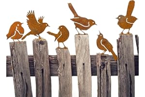 JJIW 6 Pcs Metal Bird Garden Ornaments, Rusty Birds For Garden Decorations, Bird Silhouette With Screws, For Garden Fence Decorations, Metal Garden Ornaments, Fence Decorations Outdoor (1)