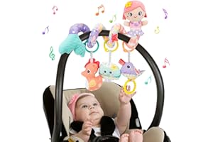 Funsland Espiral Carro Bebe Juguetes - Juguete Colgante Espiral Actividades con Musica y Sonajero, Juguetes Recien Nacido 0 3 6 12 Meses, Peluches para Bebes Niñas Regalos Originales, Rosa