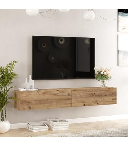 Meuble TV Suspendu Blanc Brillant, Meuble TV Avec éclairage LED, Meuble TV Suspendu, Support TV