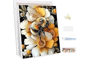 MEIYUDA Dipingere con i Numeri Adulti con Telaio Ape Fiori, Kit di Pittura a Olio su Tela Fai-da-Te con Pennelli Pittura a Pigmento Acrilico Disegno, Decora la Casa Regalo 30x40cm