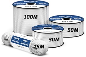 Brotree 550 Paracord 4mm 30m Corda 100% Poliestere Tipo III 7 Fili per Bracciale, All'Aperto, Campeggio, Sopravvivenza - Bianco