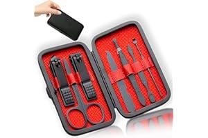 PETIGHT Professional Manicure Stainless Steel Set, 7 pcs Portable Nail Clippers Set, Pedicure Set, Eyebrow Grooming Kit, Nail Care Tools with Luxurious Leather Case