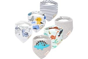 Yafane 6 Bavaglino Neonato Cotone Bavaglini Neonata Bandana Bavaglino Pappa Bambino Drool Panno Per Ruttino Ultra Assorbenti da 0 a 24 Mesi (Dinosauro)